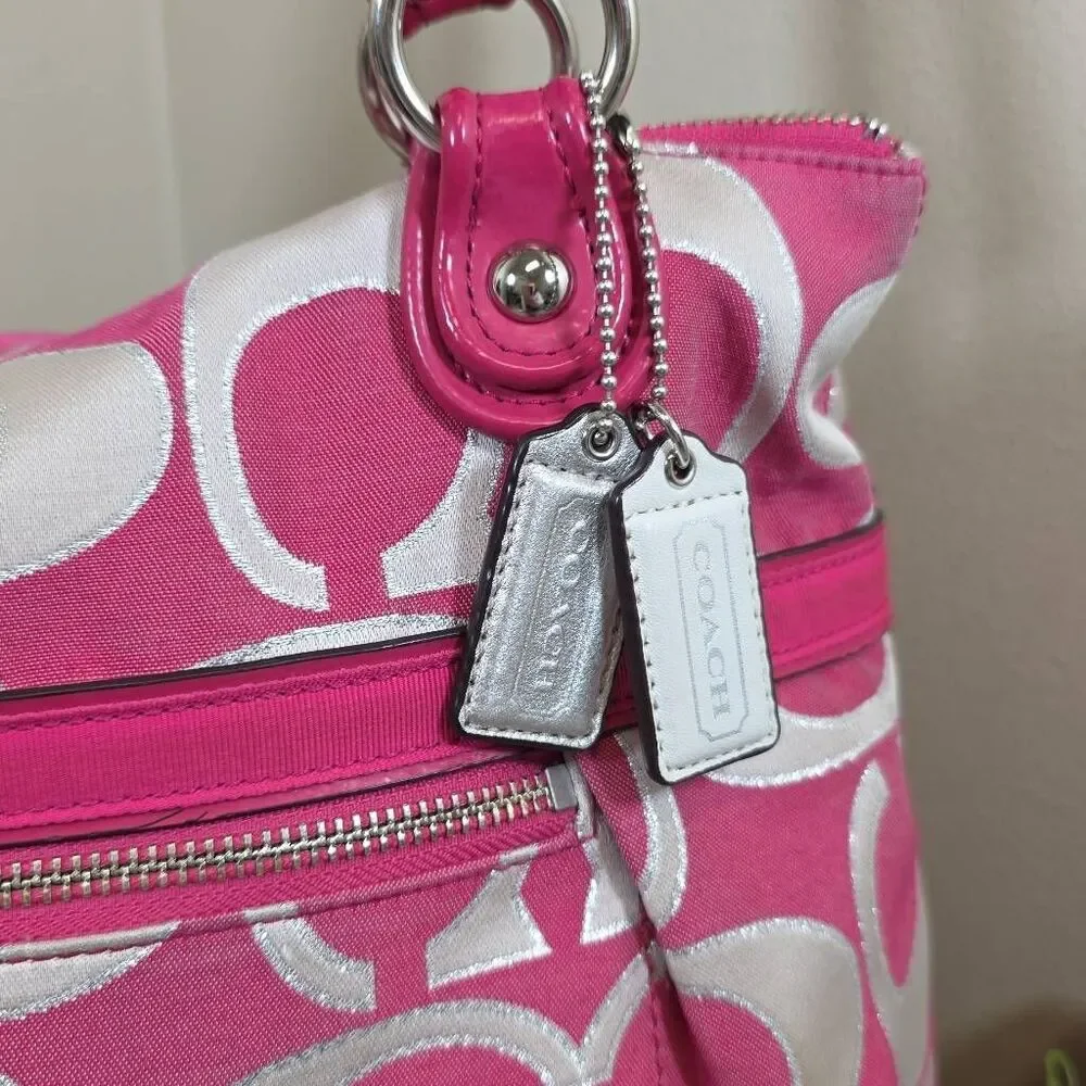 Coach Poppy Metallic Signature Sateen Glam Tote